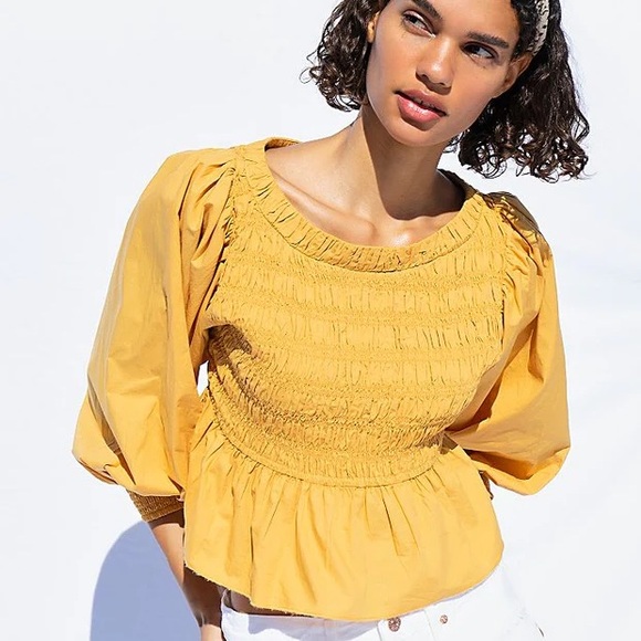 Free people smocked top poplin puff sleeve - Picture 5 of 5